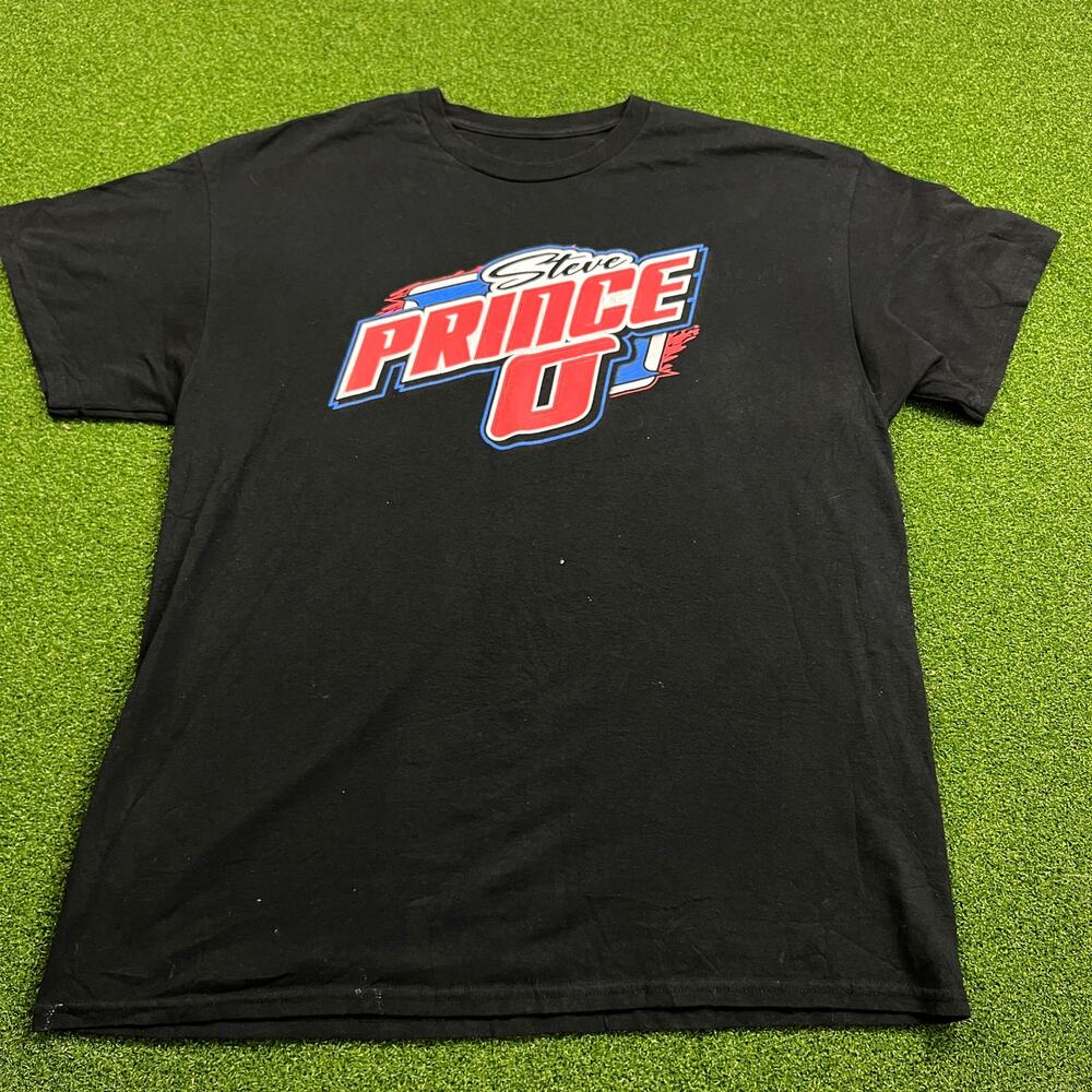 Vintage Steve Prince O Dirt Track Racing Black Graphic T-Shirt Sz XL